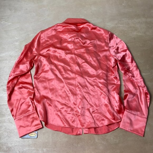Tablots Pure Silk Petite Salmon Pink Button Up Long Sleeve Women's S (4) - Picture 3 of 3